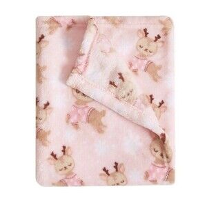 Parents Choice Pink Reindeer Lightweight Baby Blanket Thin Plush Girls New